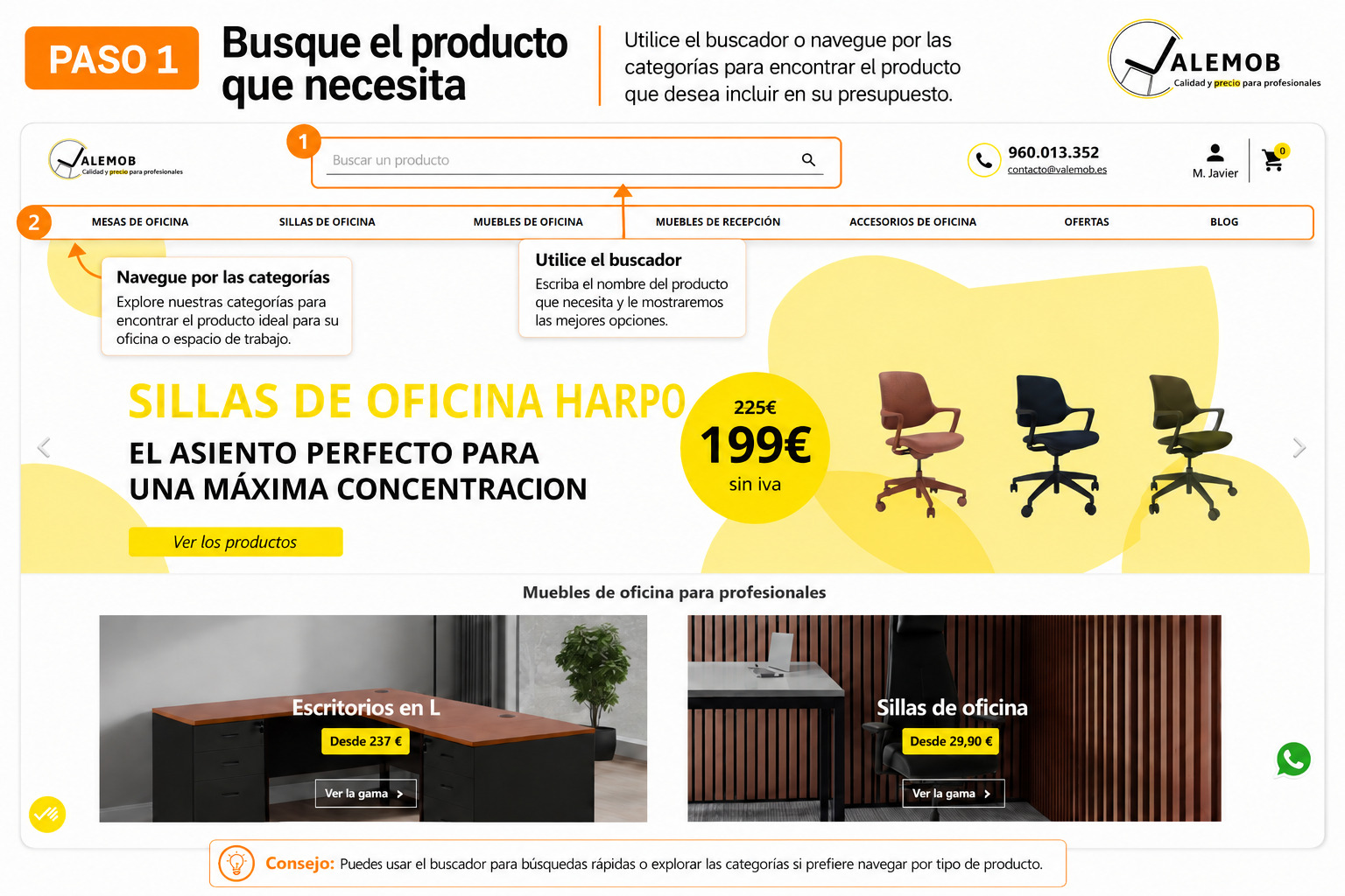 Cómo solicitar un presupuesto en Valemob - Paso 1 Paso 1 - Buscar un producto para solicitar un presupuesto en Valemob