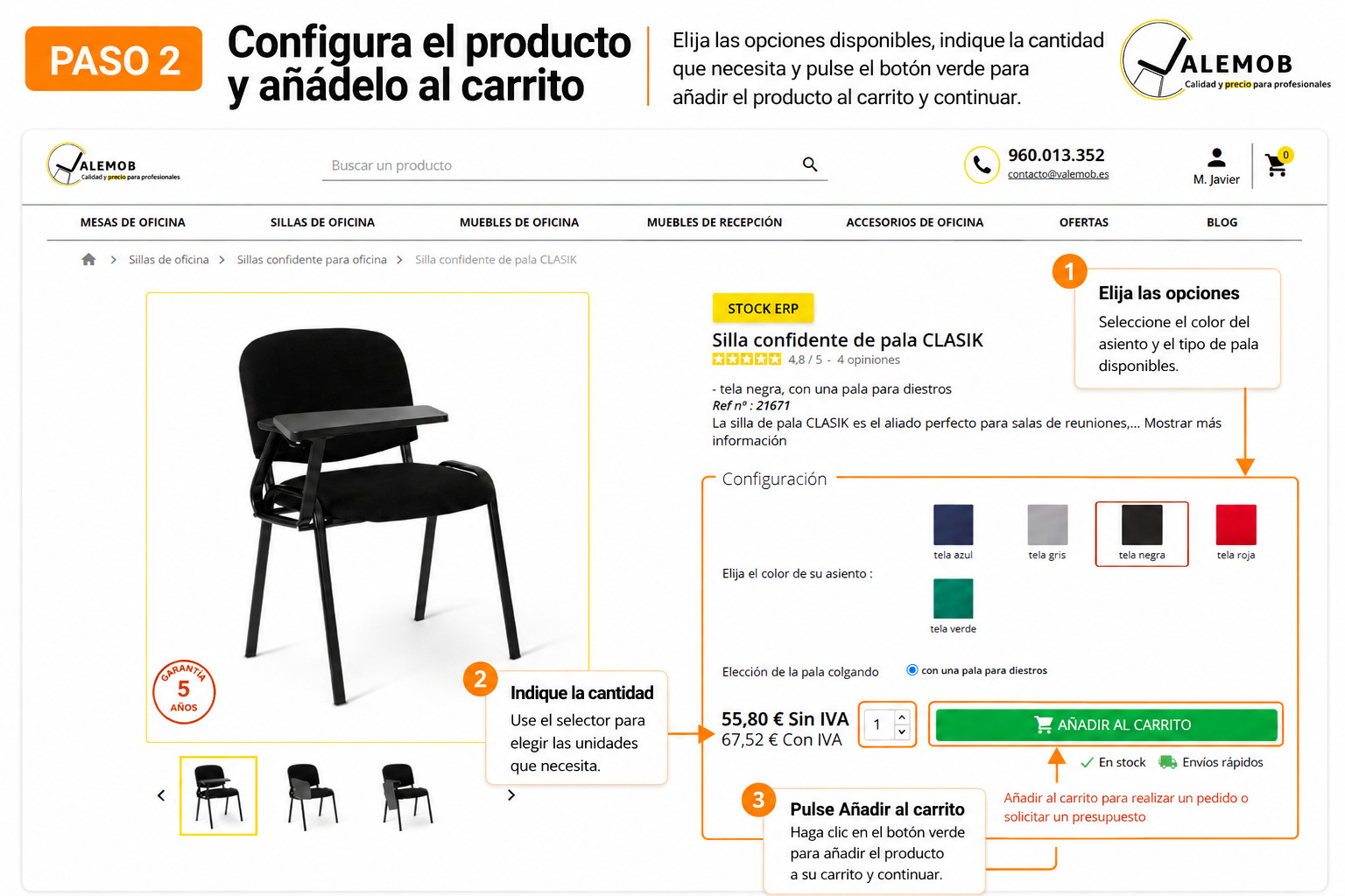 Cómo solicitar un presupuesto en Valemob - Paso 2 Paso 2 - Configurar un producto y añadirlo al carrito de Valemob